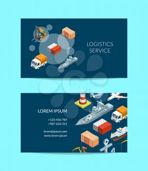 Vector isometric marine logistics or seaport company business card template illustration