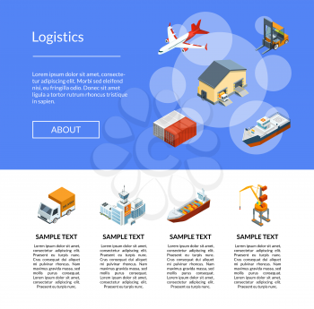 Vector isometric marine logistics and seaport landing page template illustration