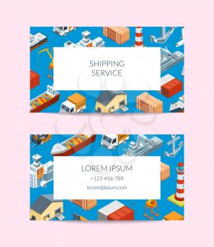 Vector isometric marine logistics or seaport company business card template illustration
