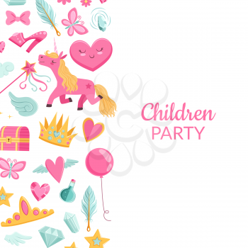 Vector cute cartoon magic and fairytale elements background with place for text illustration