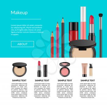 Vector realistic makeup elements web site landing page template illustration
