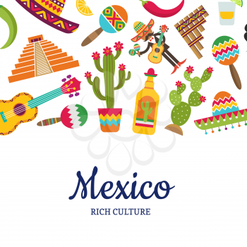 Vector flat Mexico attributes background with place for text illustration. Web page banner