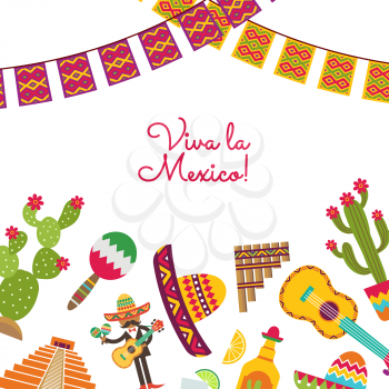 Vector flat Mexico attributes background with place for text illustration