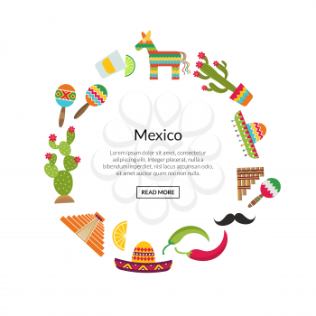 Vector flat Mexico attributes in circle shape with place for text illustration