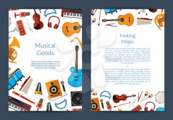 Vector cartoon musical instruments card or flyer template illustration