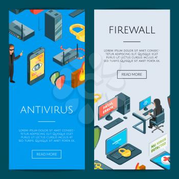 Vector isometric data and computer safety icons web banner templates illustration