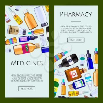 Vector pharmacy medicine bottles web banner or page templates illustration