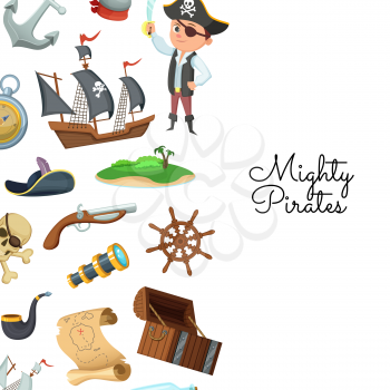 Vector cartoon sea pirates background with place for text illustration