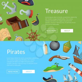 Vector cartoon sea pirates web banner and poster templates illustration