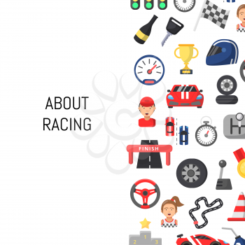 Web banner page vector flat car racing icons background with place for text illustration