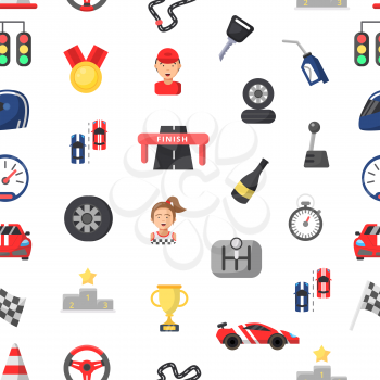 Vector flat colored car racing icons pattern or background illustration