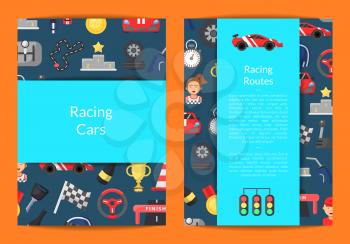 Vector flat sport car racing icons card or flyer template illustration