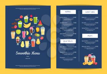 Vector flat smoothie elements cafe or restaurant menu template illustration. Banner card or poster