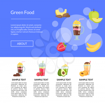 Vector flat smoothie elements landing page template illustration. Web site and banner