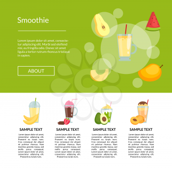 Vector flat smoothie elements landing page template illustration. Banner and poster