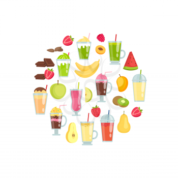 Vector flat smoothie elements in circle shape illustration isolated on white