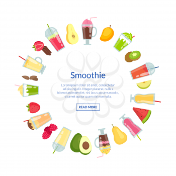 Vector flat smoothie elements in circle shape with place for text illustration isolated on white background