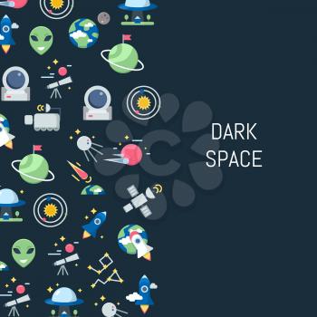 Vector flat space icons background with place for text illustration. Banner dark space