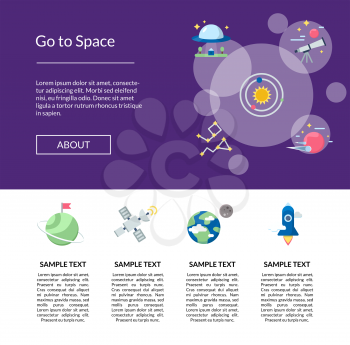Vector flat space icons landing page template illustration for banner and design of website
