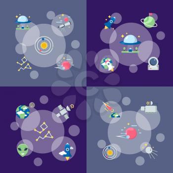Vector flat space icons infographic concept illustration. Set of banner and poster