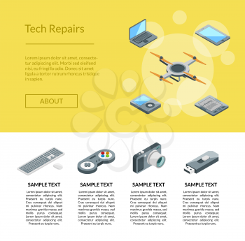 Vector isometric gadgets icons landing page template for website or web page illustration