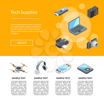 Web page vector isometric gadgets icons landing page template illustration