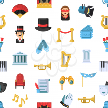 Vector flat theatre icons pattern or background illustration. Theater background, pattern entertainment and show