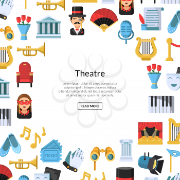 Vector flat theatre icons background with place for text illustration. Art banner and poster