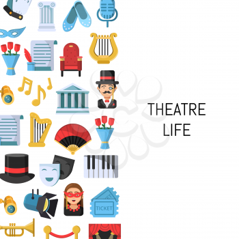 Vector flat theatre icons background with place for text illustration. Banner theatre life