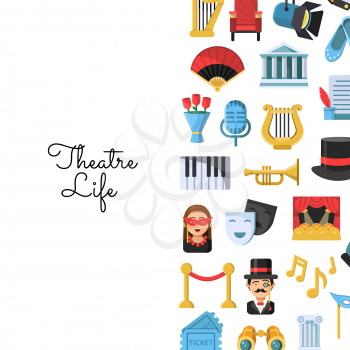 Vector flat banner with colored theatre icons background with place for text illustration