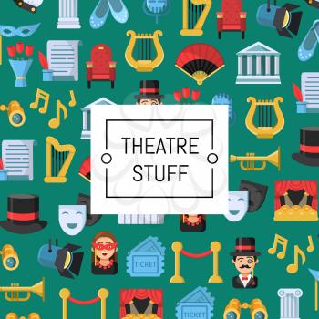 Vector flat theatre icons background ir colored pattern with place for text illustration