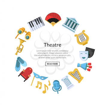 Vector flat theatre icons in circle shape with place for text illustration