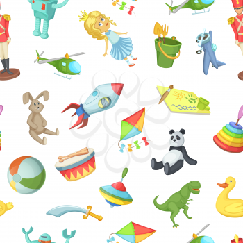 Vector colored cartoon children toys pattern or background on white illustration