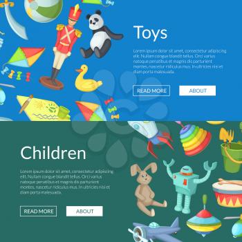 Vector cartoon children toys web banner and poster website templates illustration