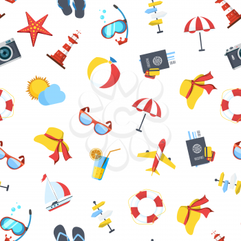 Vector colored icons travel elements pattern or background illustration flat