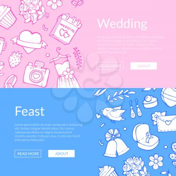 Vector doodle wedding elements web banner templates and website poster illustration