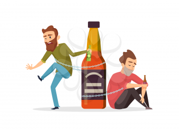 Alcohol addict. Drunk men, alcohol abuse vector illustration. Alcoholism concept. Alcohol abuse, alcoholic addict, addiction drunk