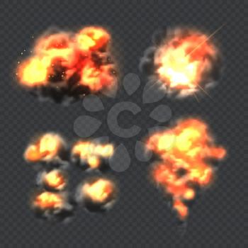 Bomb explosion. Fire realistic explosion effect light vector collection templates. Illustration fire and flame, blast dynamite explosion