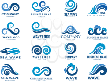 Wave logo. Graphic symbols of ocean or flowing sea water stylized for business identity vector. Illustration water wave logo for business emblem company