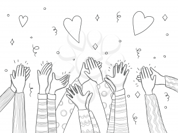 Applause hands. Crowd people handed applause fun vector sketch doodles collection. Illustration crowd audience, applause people
