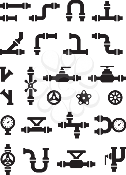 Pipe symbols. Gas or water pipelines steam pressure counters faucets switches for sanitary engineering vector. Illustration pipeline and pressure, construction plumbing gasoline