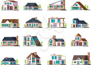 Residential house. Village building exterior modern townhouses vector collection set. Illustration building village, home residential