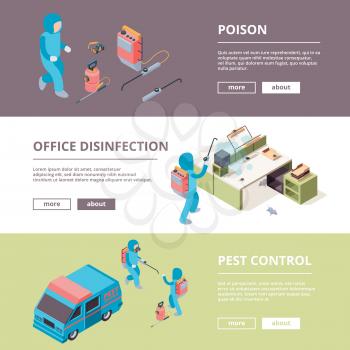 Pest. Safety chemical poison desinfection service vector banners advertisement pictures. Illustration prevention and exterminator, protective service