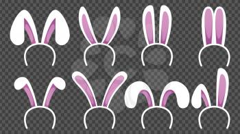 Rabbit ears. Cartoon easter bunny head mask. Animal kids costume vector elements. Easter rabbit, bunny costume animal party, headband furry illustration