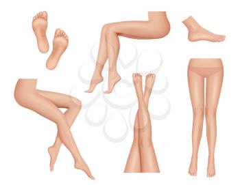 Woman legs. Beauty foot heel healthy skin anatomy human body parts vector realistic collection. Foot skin woman, lady seductive leg illustration