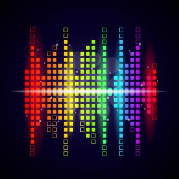 Music waves background. Colored equalizer shapes sound voice visualization studio vector logotype. Equalizer voice sound, audio waveform illustration