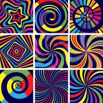 Hypnotic colored shapes. Abstract round spiral modern background vector wallpaper for psychology clinic. Hypnotic pattern, shape color psychedelic wallpaper illustration