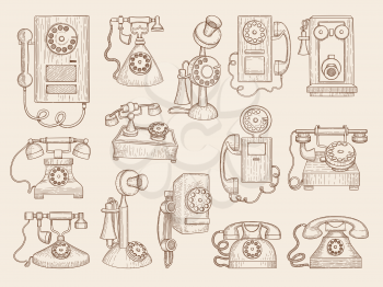Old telephone. Retro gadgets communication phones vector collection. Telephone old retro to communication, vintage cellphone illustration
