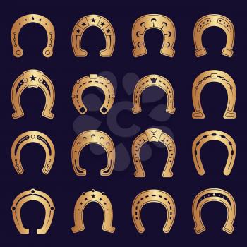 Horse shoes. Lucky symbols blacksmith logo vector graphic set. Illustration luck symbol, horseshoe talisman lucky collection