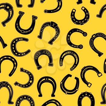 Horse shoes pattern. Hoof black symbols blacksmith elements graphic textile vector seamless background. Illustration blacksmith horseshoe, talisman luky wallpaper